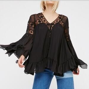 Free People All Night Long Button Down‎ Lace Tunic Size XS